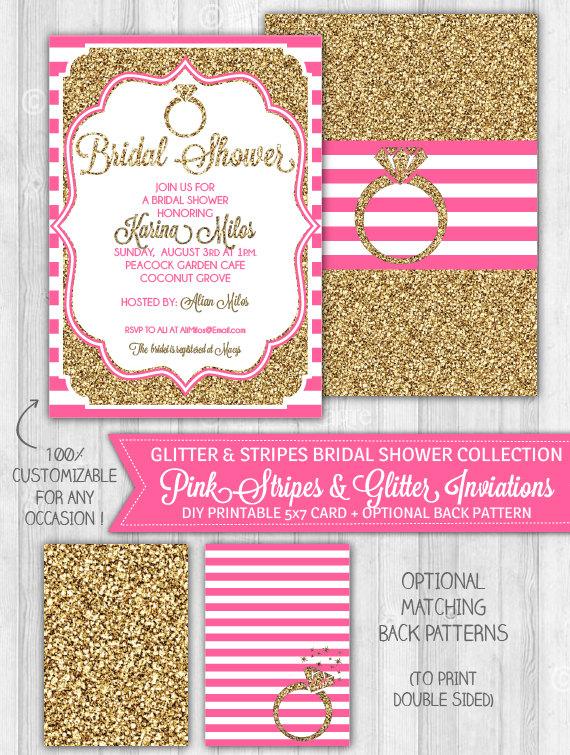 Wedding - Bright Pink & Gold Glitter Bridal Shower Invitation, Bridal Shower Invitation, Pink Invite - DIGITAL PRINTABLE FILE