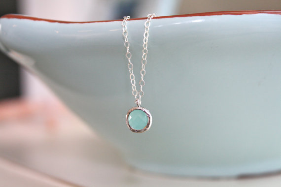Свадьба - Silver Necklace, Mint Necklace, Bridesmaid Necklace, Aqua Blue Wedding, Gifts for her
