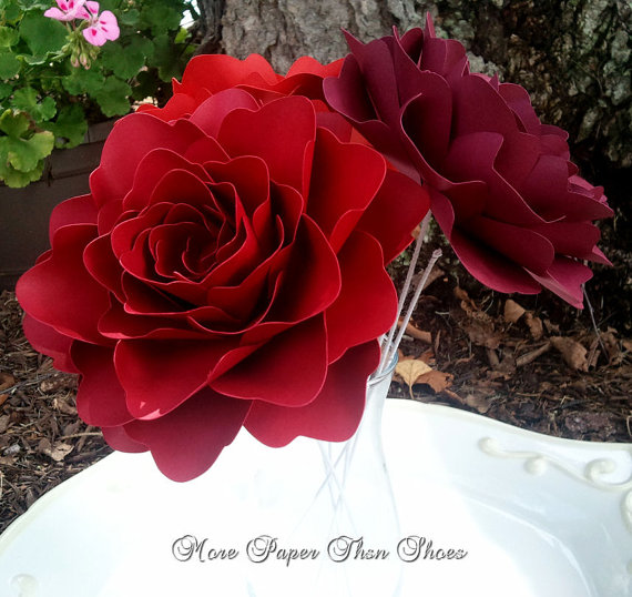 زفاف - Paper Flowers  - Stemmed - Wedding Flowers - Table Decor - X-Large - Made To Order - SET OF 3