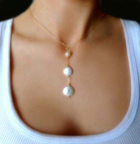 Свадьба - Freshwater Pearl Necklace - Beaded 14K Gold Sterling Bridal Pearl Necklace -  Simple Pearl Drop Necklace - Wedding Bridesmaid Jewelry Gift