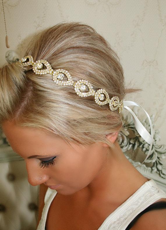 Wedding - Gold Bridal Headband, Bridal Head Piece, GOLD ELSIE, Rhinestone Headband, Wedding Headband, Bridal Hair Piece, Bridal Headpiece, Rhinestone
