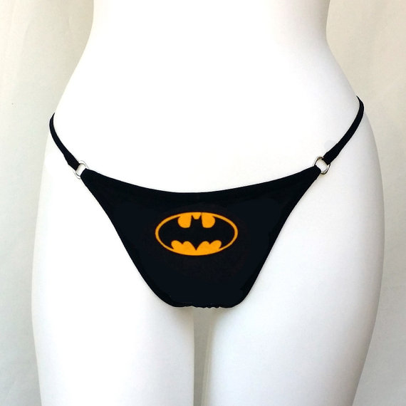 زفاف - DC Comics Sexy Lingerie, Batman Logo Patched Bikini Thong, Batman Underwear, Batman Thong, Sexy Thong