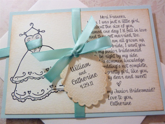 Wedding - Will you be my Junior Bridesmaid Invitation Personalized Card Vintage Wedding