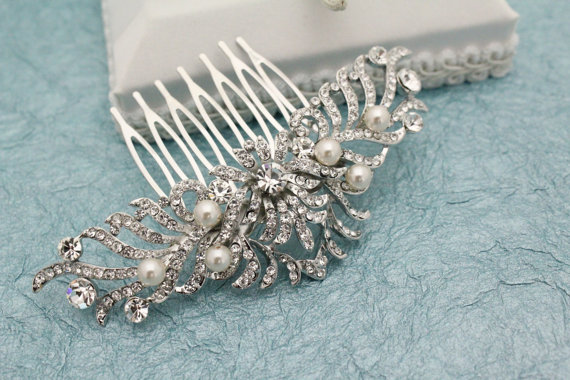 Свадьба - Vintage Inspired Pearls bridal hair comb, Swarovski pearl hair comb, wedding hair comb, bridal hair accessories, wedding hair accessories