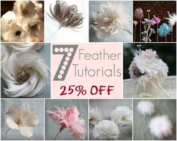 Hochzeit - ALL Feather Flower Tutorials, 25%Off, How to Make Feather Flowers, diy Hair Wreath, Bridal Hair Flowers, diy halo, Hair Crown, diy Bouquet