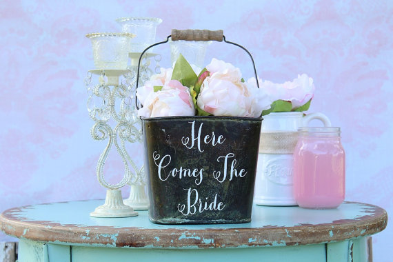 Wedding - Here Comes The Bride Flower Basket Flower Girl Basket Rustic Wedding Flower Basket Here Comes The Bride Rustic Chic Wedding
