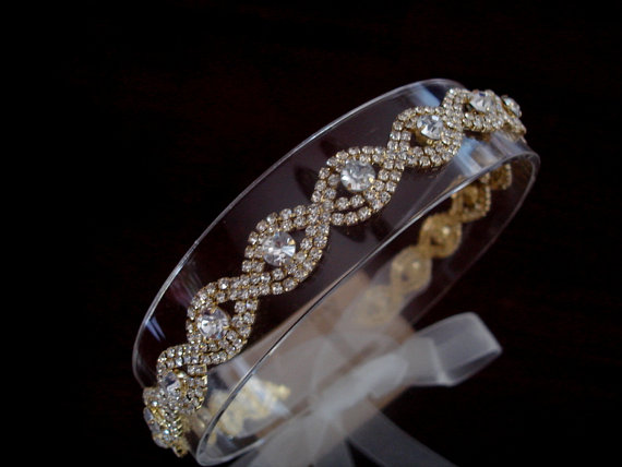 Wedding - Gold Bridal Headband, Rhinestone Headband, Bridal Hair Accessories, Bridal Hairband, Rhinestone Hair Piece, Crystal Headband