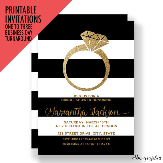 Mariage - PRINTABLE INVITATIONS Bridal Shower Invitations, Glitter Ring, Stripe Invites, Gold Glitter Invitations, Wedding Shower, Bridal Invites