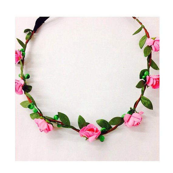 Wedding - Mini pink/ivory/ flower crown/headband for music festival /wedding accessory / stretch headband /halo/ / Coachella /hippie flower headband /