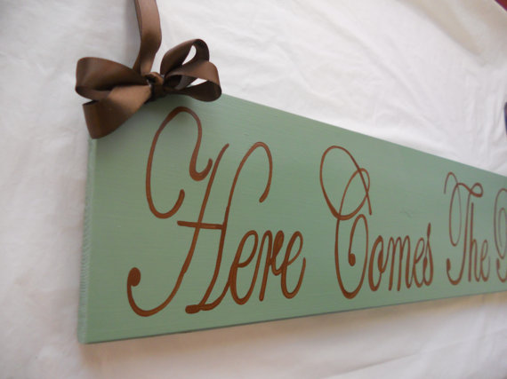 Wedding - Sage and Brown Here Comes The Bride Aisle Sign