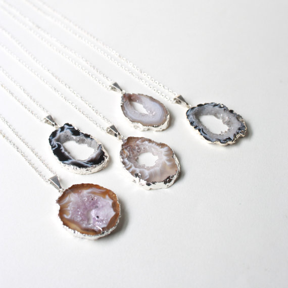 Wedding - Geode Necklace, Stone Necklace, Boho Jewelry, Gypsy Jewelry, Agate Necklace, Bridesmaid Gift, Layer Necklace, Geode Pendant, Boho Chic