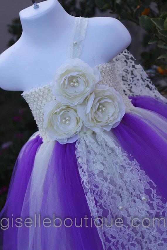 زفاف - Flower girl dress. Purple and Ivory.baby tutu dress, toddler tutu dress, wedding, birthday,