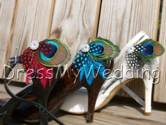 Wedding - Peacock shoe clips, Customizable