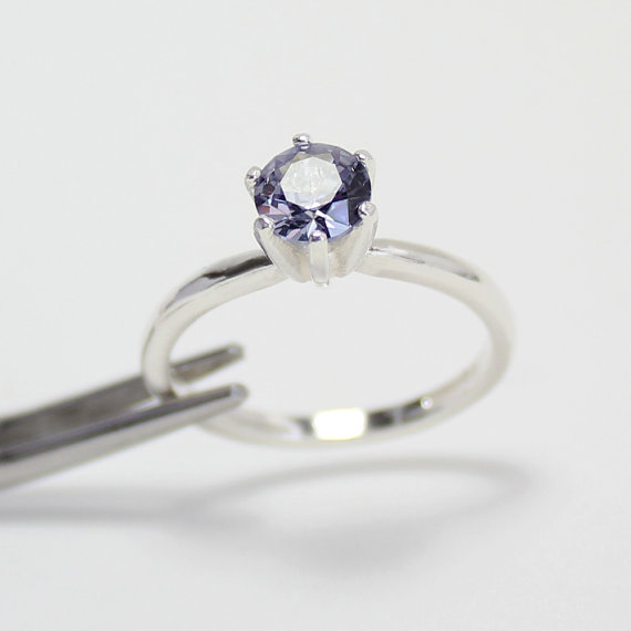 زفاف - Color-Changing Alexandrite Engagement Ring Sterling Silver / LAB Alexandrite Sterling Silver Ring