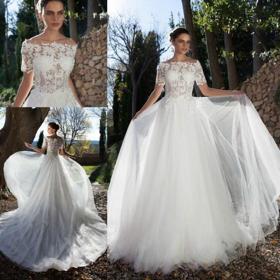 Свадьба - 2015 New Arrival Vintage Wedding Dresses Lace Short Sleeves Applique Off-the-shoulder Chapel Length Backless Fashion Style Bridal Gowns Online with $129.55/Piece on Hjklp88's Store 