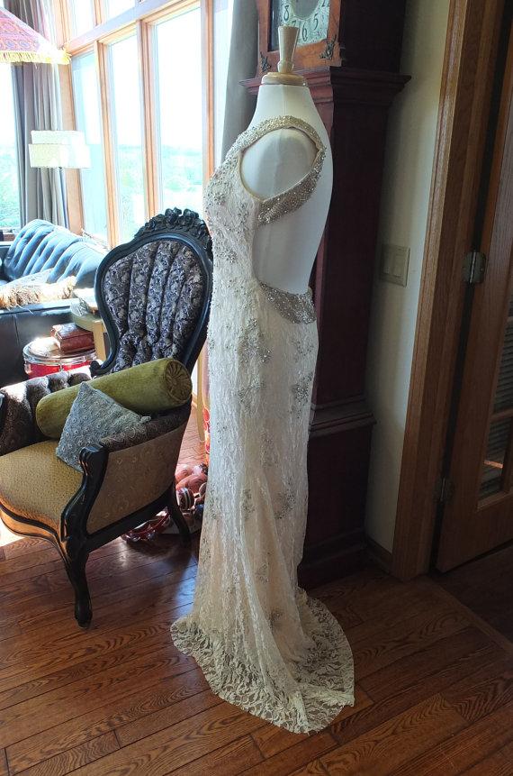 زفاف - Backless Beaded lace wedding dress informal alternative vintage styled 1920s 1930s wedding dress