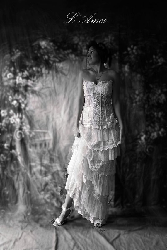 Mariage - Sexy Bohemia Style Sheer Lace Beach Wedding Dress, Custom made. Design by LAmei 2015