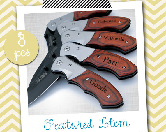 Hochzeit - 8 Groomsmen Gifts PERSONALIZED Knife Engraved Knife Engraved Pocket Knife Hunting Knife Wood Knife Custom Groomsman Gifts Gift for Men
