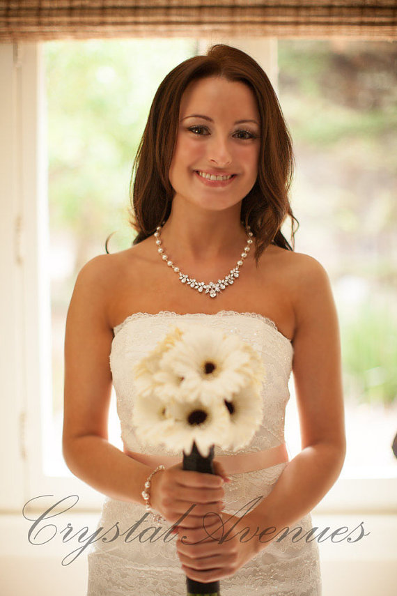 Wedding - Bridal Necklace, Pearl Wedding necklace, Wedding jewelry, Swarovski, Bridal Jewelry, Claire Bridal Necklace