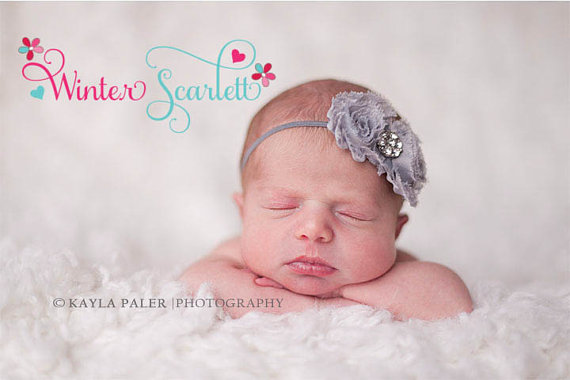 Hochzeit - Baby headband...Gray Mini rosette rhinestone flower headband, baby headband, baby girl hedband, newborn