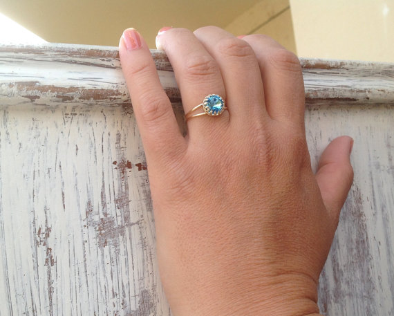 Hochzeit - Gold ring, aquamarine ring, cocktail ring, stacking ring, bridesmaids rings, romantic gold ring