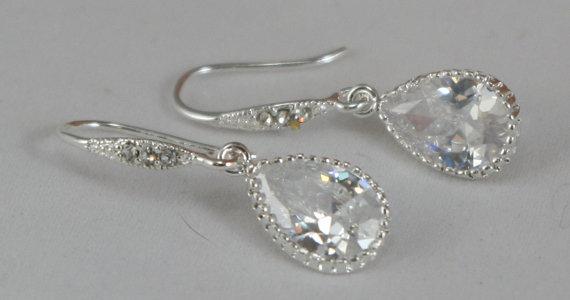 زفاف - Bridal Earrings - Bridal Drop Earrings - Cubic Zirconia Earrings - Crystal Bridal Earrings - Bridesmaid Jewelry - Crystal Drop Earrings