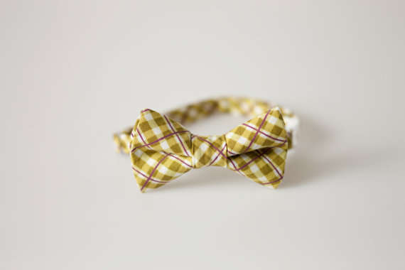Свадьба - Baby Bow Tie - Green Plaid with Purple Detail