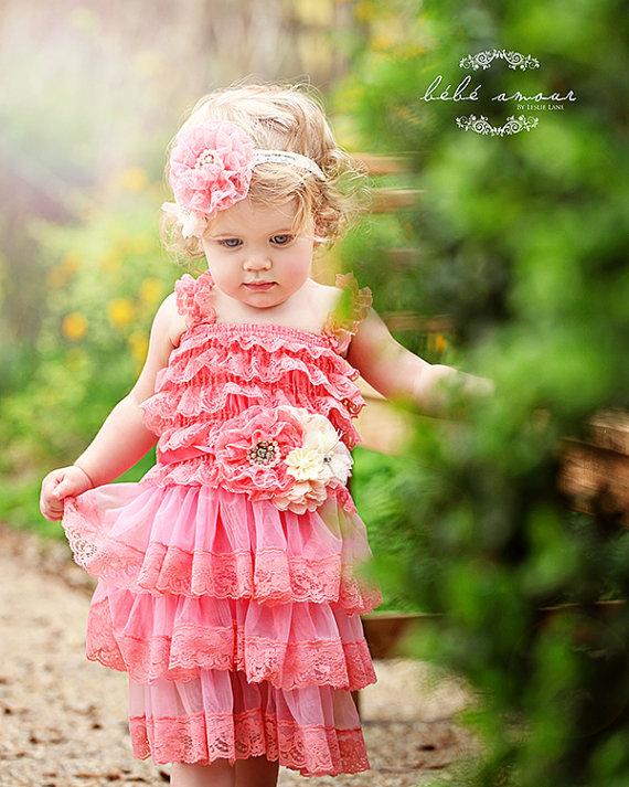 Mariage - Coral Flower Girl Dress Headband Sash Set..birthday outfit..Coral tutu dress.Coral.newborn coming Home Lace Dress..fairy tutu dress