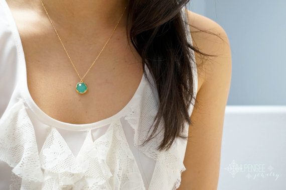 زفاف - juniper - faceted mint green pendant gold necklace. aqua necklace. green gemstone dainty necklace. bridal jewelry, bridesmaids