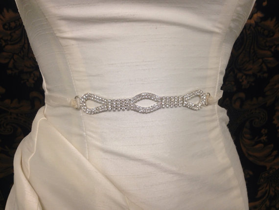 زفاف - Infinity, Crystal Rhinestone Bridal Belt with Sheer Tie