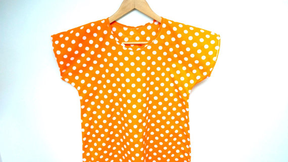 Mariage - Nightgown dress Lingerie Soviet orange polka dot Vintage handmade Underwear woman girl Retro size Medium M lSmall S pajamas yellow white