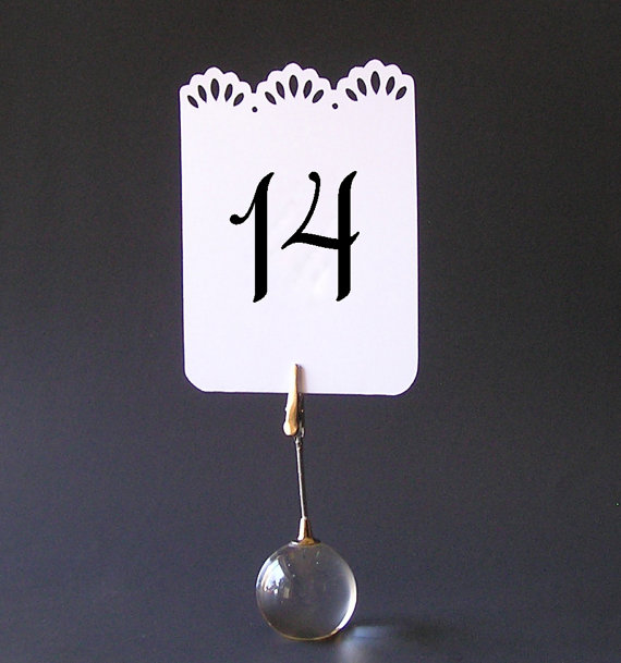 Wedding - 10 Double Sided Printed Table Number Cards Wedding  Elegant Scallop Cut Out Design