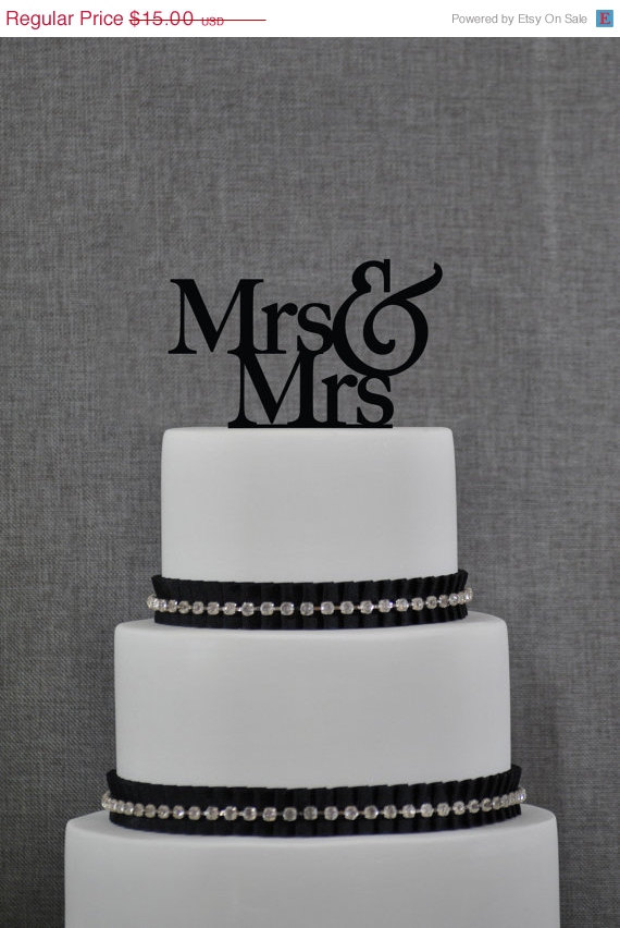 Wedding - Mrs and Mrs Same Sex Wedding Cake Topper, Traditional and Elegant Wedding Cake Toppers in your Choice of Color, Modern Wedding Topper (S003)