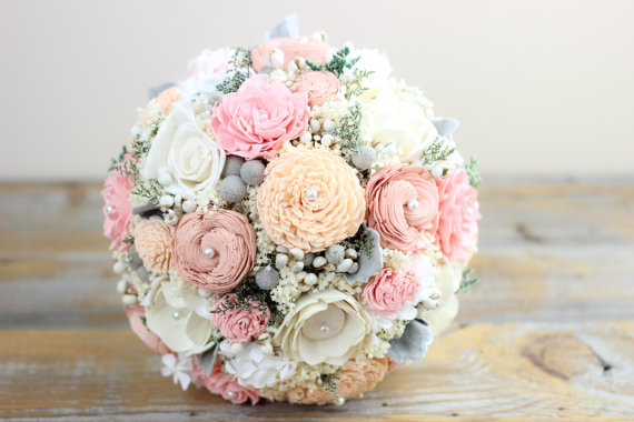 زفاف - Wedding Bouquet, Bridal Bouquet, Sola Flowers Bridal Bouquet, Dusty Pink, Pink,Peach, Ivory Bridal Bouquet, Keepsake Bouquet, Dried Bouquet