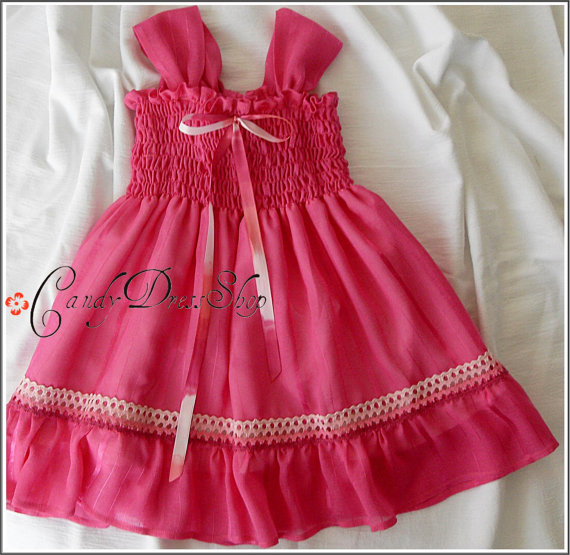 زفاف - Barbie Pink dress for girls - Organic cotton and silk dress - Flower girl dress - Birthday dress - Barbie pink dress - Girls Dark pink dress