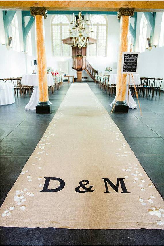 Wedding - 48 wide/ Burlap aisle runner with initials