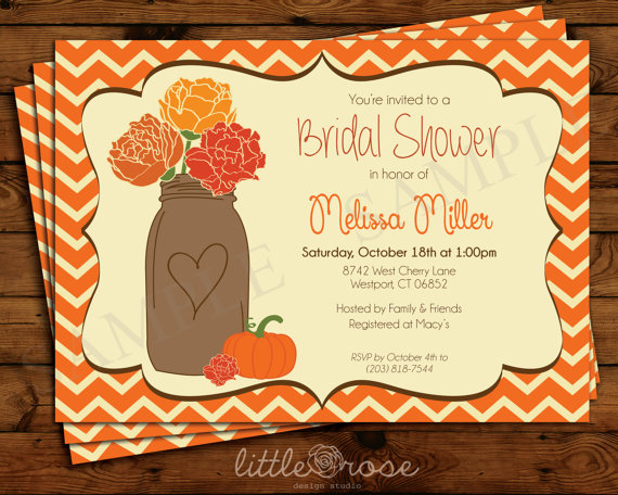 Wedding - Fall Pumpkin Mason Jar Bridal Shower Invitation - Wedding Shower Invite - Fall Invitation - Printable Invite - Digital File