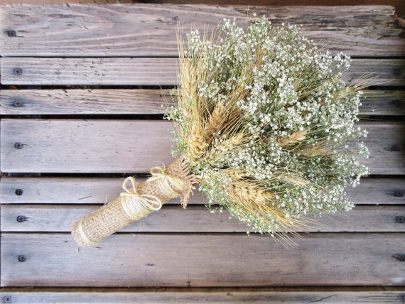 Mariage - Simple Summer Wheat & Baby's Breath Bridal Bouquet - Dried Wedding Bouquet- Wheat Bouquet - Wheat
