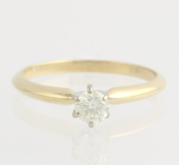 زفاف - Diamond Solitaire Engagement Ring - 14k Yellow Gold Band Women's Fine Estate 6 F7936