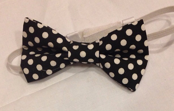 زفاف - Black and White tie, Black Bow tie, polka dot bow tie, or black white polka dot hair bow - infant, toddler, child, adult