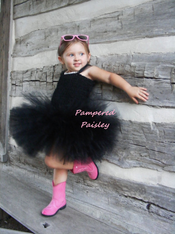 زفاف - Black tutu dress - flower girl dress