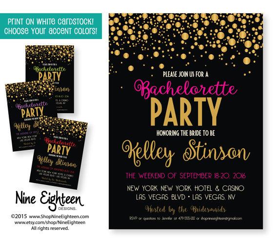 Hochzeit - Bachelorette Party Invitation. Custom Printable PDF/JPG. I design, you print. Choose your accent colors.