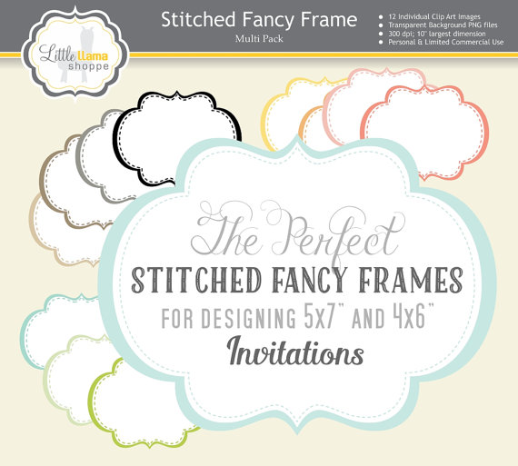 زفاف - Fancy Frames Clipart, Stitched Frame Images, Invitation Graphics, Commercial Use, Instant Download