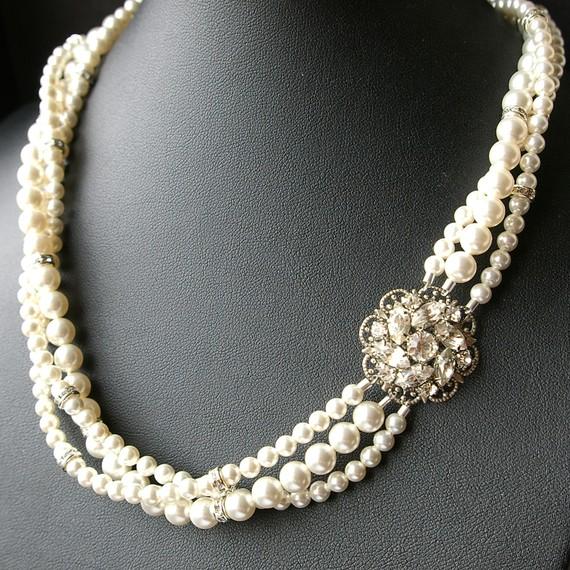 زفاف - Bridal Pearl Necklace, Statement Wedding Necklace, Twisted Pearl Necklace, Vintage Bridal Jewelry, Pearl Wedding Jewelry, CELINE