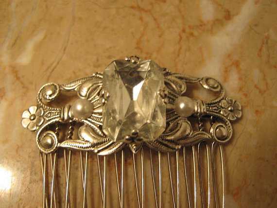 زفاف - Bridal comb CRYSTAL PEARL Hair COMB bridal accessories hair accessories victorian comb Art Deco comb wedding accessories rhinestone comb