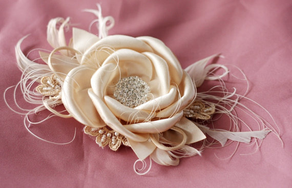 زفاف - BIRDCAGE VEIL vintage style wedding headdress. Champagne , nude wedding hat,bridal hat. Amazing fascinator, hair flower