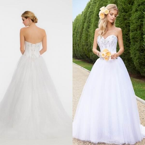 Mariage - Modest Camillelavie Strapless Wedding Dresses A Line 2015 Beads Sequins Sleeveless Organza Bridal Ball Gowns White Chapel Train Lace-up Back Online with $126.39/Piece on Hjklp88's Store 