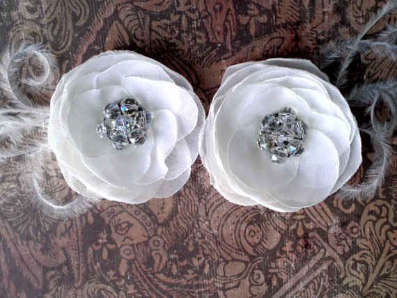 Hochzeit - SALE Ivory Wedding Crystal Shoe Clips