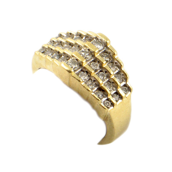 زفاف - Dramatic Diamond Ring in 10K Gold • 1 carat total • 10K Gold Ring with 27 Diamonds in Stair Step Design • Vintage Engagement Ring • Size 8