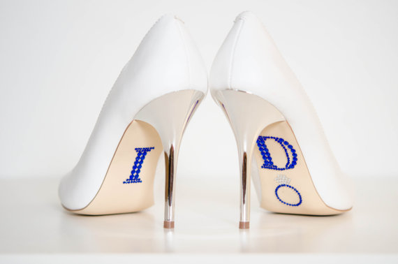 زفاف - ROYAL BLUE "I Do" Wedding Shoe Rhinestone Applique